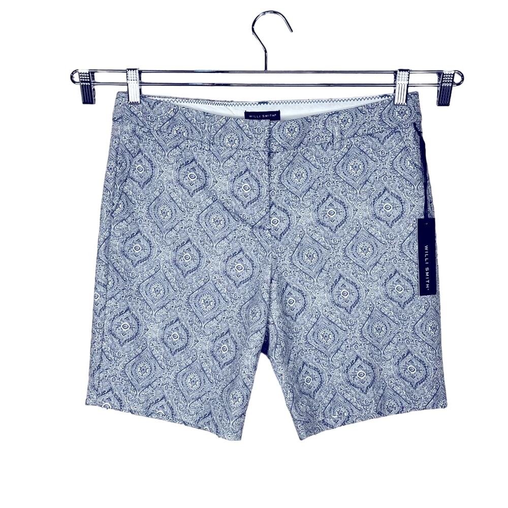 Willi Smith Blue and White Paisley Bermuda Shorts